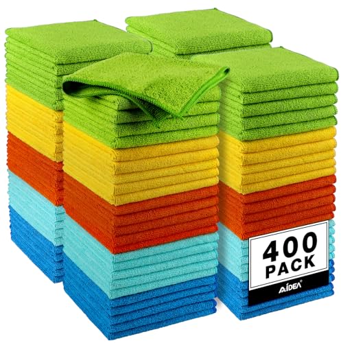AIDEA Microfiber Cleaning Cloth-400PK, Microfiber Towels for Cars,12×12" - color: Yellow Blue Green, size: 400PK