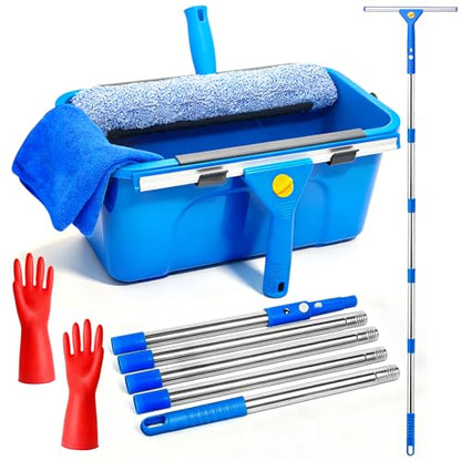 Window Cleaning Kit with Bucket, Squeegee and Scrubber for Home Outdoor