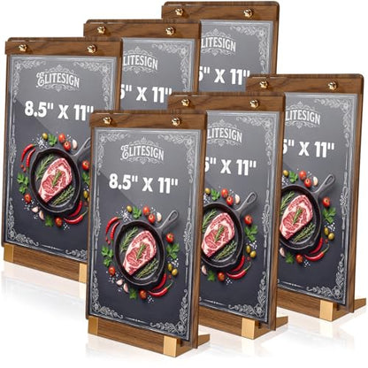 Sliner 6 Pcs 8.5 x 11 Inches Acrylic Sign Holders with Walnut Wood Base Clear Acrylic Frame Display Stand Table Stand for Menu Poster Flyer Restaurant Office Coffee Shop Store Bar - size: 8.5 x 11 Inches