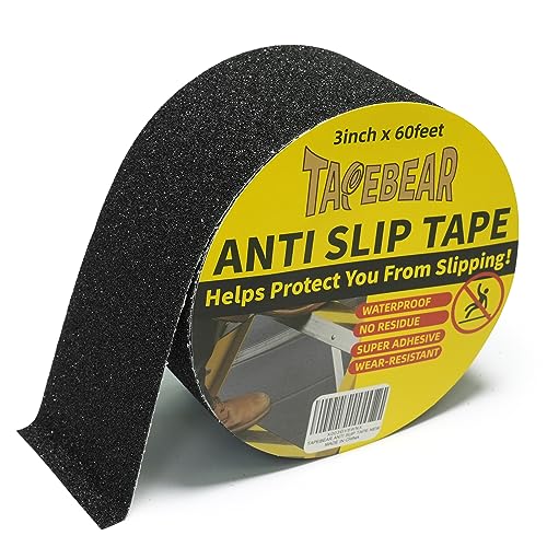 TAPEBEAR Black Grip Tape Anti Slip Traction Tape 3Inch x 60Ft - color: Black, size: 3in x 60feet