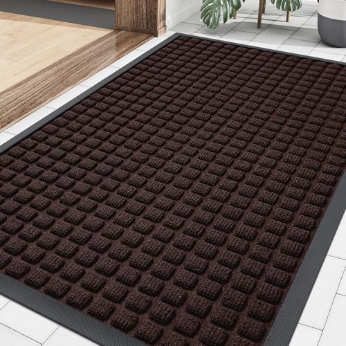 Smiry Front Door Mat Outside Entrance, Natural Rubber Doormat, 29.5x17 Inch - color: Brown, size: 29.5" X 17"