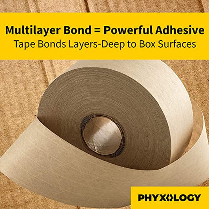 Ultra Durable Water-Activated Tape for Secure Packing 3Pk. 2.75 in, 450 Ft Brown Kraft Gum Tape Provides Heavy Duty Adhesive for Packaging and Shipping. Fiberglass Reinforced for Extra Strong Bond.