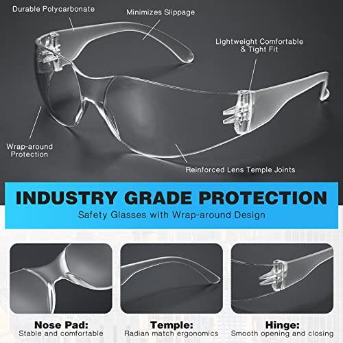 WFEANG 50 Pack Clear Safety Glasses for Men Women, ANSI Z87.1 Work Glasses - color: 50clear