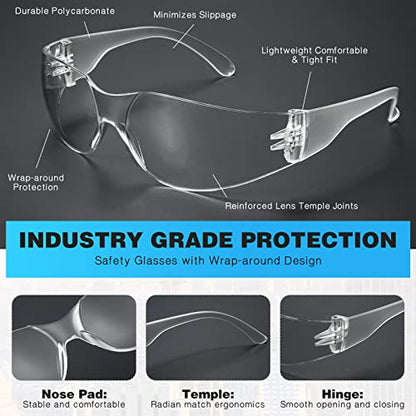 WFEANG 50 Pack Clear Safety Glasses for Men Women, ANSI Z87.1 Work Glasses - color: 50clear