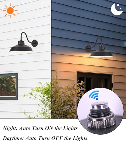 Dusk Till Dawn Gooseneck Wall Lights Black Outdoor Barn Wall Sconce Farmhouse Wall Mount Lights Black on The Outside, White on The Inside lampshade for Porch Entryway Garage 14in - size: 14 in