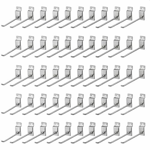 Pack of 50 Slatwall Hooks for Retail Display - 2 Inches Slat Wall Heavy Duty Hanging Hook - Silver Metal Slatwall Peg Hook - Retail Store Display Rack Organizer - color: Silver, size: 2 Inch - Pack of 50