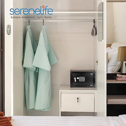 SereneLife Electronic Safe Box | Heavy-Duty 12.2’’ x 7.8’’ Small Lockbox | Digital Keypad Code & 2 Key Override | Compact Money Safe for Cash, Jewelry, Valuables | Wall & Floor Mountable Storage - color: Matte Black