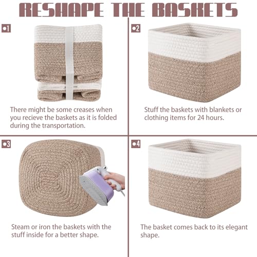 OIAHOMY 3 PACK Cube Storage Bins Storage Baskets Shelf Brown&White - color: Brown&White