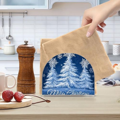 Blue Christmas Tree Napkin Holder for Table Acrylic Tissue Dispenser - color: Blue Christmas tree