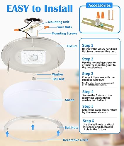 2Pack 13 Inch Oval LED Ceiling Lights, LED Flush Mount Light Fixture, 23W, 2700K/3000K/3500K/4000K/5000K Adjustable, Brushed Nickel Ceiling Mount Light Fixture for Bedroom Kitchen Bathroom - color: Brushed Nickel, size: 13 inch - 2 Pack