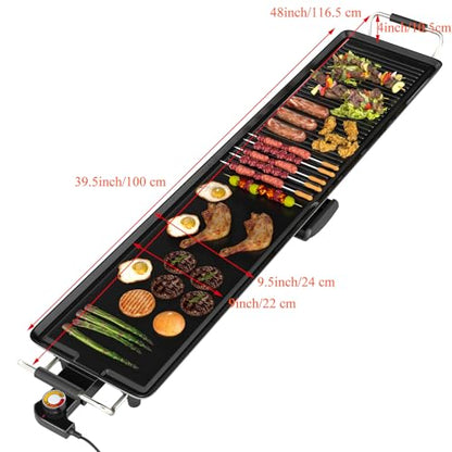 Costzon 39.5" Electric Griddle, 1400W Nonstick Extra Large Griddle, Long Table Top Grill w/4-Level Temp & Drip Tray, Indoor Outdoor Cooking Plates Teppanyaki Grill for Pancake, BBQ, Camping Gatherings - size: 39.5