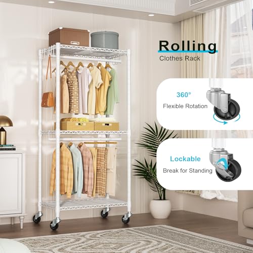 FUTASSI Rolling Clothes Rack, Clothing Racks for Hanging Clothes, White - color: White, size: P3 Mini