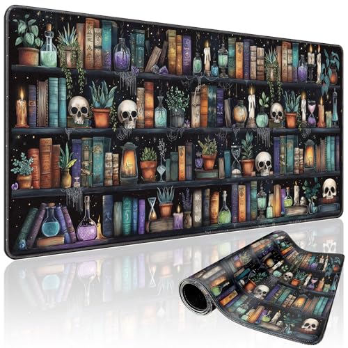 Gothic Library Large Gaming Mouse Pad Desk Mat 31.5"x15.7" - color: Vintage Bookshelf