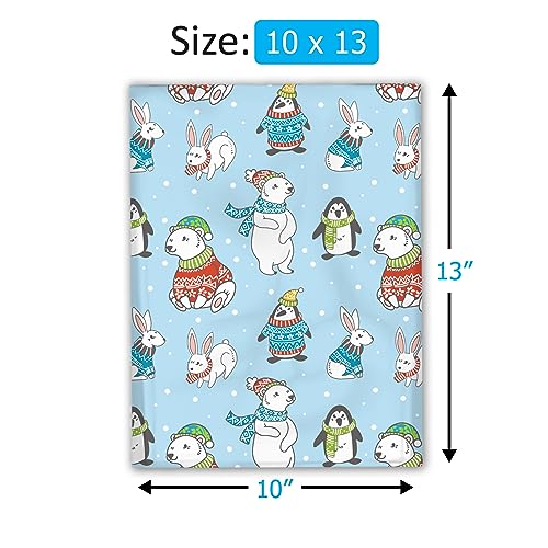 10x13 (100) Winter Animals Poly Mailers Christmas Designer Self Sealing Waterproof Tamperproof Shipping Envelopes Premium Printed Bags For Small Businesses - color: Winter Animals, size: 10x13