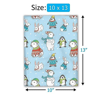 10x13 (100) Winter Animals Poly Mailers Christmas Designer Self Sealing Waterproof Tamperproof Shipping Envelopes Premium Printed Bags For Small Businesses - color: Winter Animals, size: 10x13