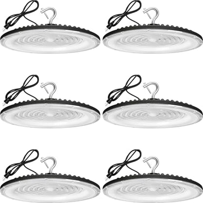 XYCN 6 Pack 200W UFO Led High Bay Light,IP66 Waterproof,120VAC,30500LM 5000K Daylight Commercial Bay Lighting,850W MH/HPS with Plug Area Lighting for Warehouse/Shop/Workshop/Barn/Gym/Factory - size: 200W 6pack UFO high bay light