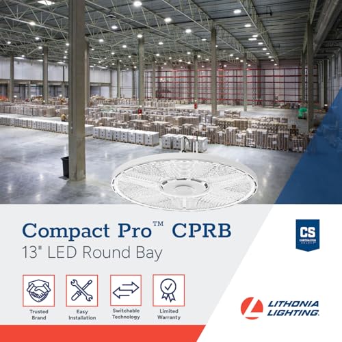 Lithonia Lighting Compact Pro Round LED High Bay Light, Ceiling Lighting Fixture, Adjustable 12000/15000/18000 Lumens, Selectable 4000K/5000K, UVOLT 120–347V, White (CPRB ALO13 UVOLT SWW9 80CRI DWH) - size: 13-Inch | Switchable White Light, style: Adjusta