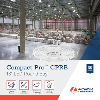 Lithonia Lighting Compact Pro Round LED High Bay Light, Ceiling Lighting Fixture, Adjustable 12000/15000/18000 Lumens, Selectable 4000K/5000K, UVOLT 120–347V, White (CPRB ALO13 UVOLT SWW9 80CRI DWH) - size: 13-Inch | Switchable White Light, style: Adjusta