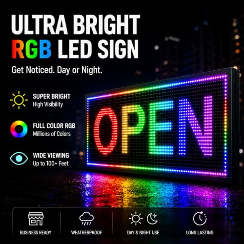 Outdoor Programmable Led Sign Waterproof Scrolling Digital Business Advertising Display Screen Custom Electronic Message Board Brightness App Control(39"X8") - size: P10 39"x8"