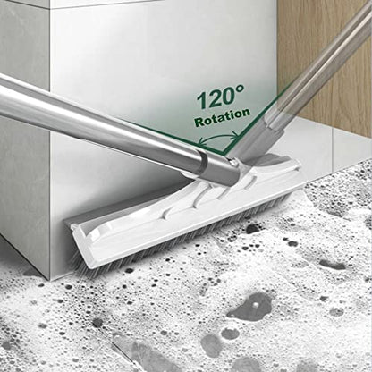 2 in 1 Floor Brush Scrubber with Long Handle Grout Brush 3 Poles 53.5'' New Upgrade Stiff Bristle Cleaning Scrub Brush with Squeegee 120°Rotating Tile Brush for Cleaning Bathroom Glass Patio Kitchen - color: White