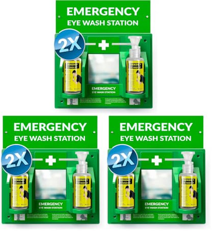 MAASTERS BPA Free Portable Eye Wash Station - Wall-Mounted First Aid Eye Wash Kit w/Mirror & 2X 16oz Empty Bottles - No Eye Wash Solution Included - Emergency Eyewash - Set of 2 (Pack of 3) - size: Set of 2 (Pack of 3)