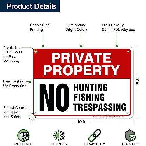 Private Property No Fishing No Hunting No Trespassing Sign, 7x10 Inches, 55 - size: 7x10 - Polyethylene