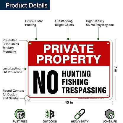 Private Property No Fishing No Hunting No Trespassing Sign, 7x10 Inches, 55 - size: 7x10 - Polyethylene