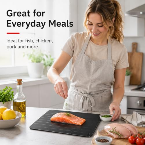 Defrosting Tray Aluminum Thawing Plate for Meat Seafood Kitchen Board, 23 x 16.8 cm