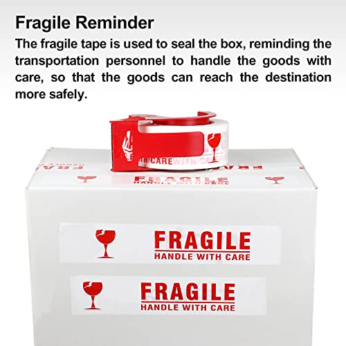 BOMEI PACK 6 Rolls Fragile Tape 2 Inch x 180 Feet (60 Yards) - Handle with Care Marking Tape, Fragile Packing Tape with Dispenser - Heavy Duty Fragiles Tape for Shipping and Moving Boxes