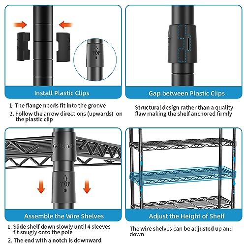 Golpart Heavy Duty Clothes Rack Metal Wardrobe with Adjustable Wire Shelves - color: Black, size: 15.75"D x 56.6"W x 76.8"H