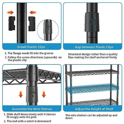 Golpart Heavy Duty Clothes Rack Metal Wardrobe with Adjustable Wire Shelves - color: Black, size: 15.75"D x 56.6"W x 76.8"H