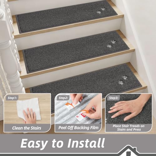 BEQHAUSE Stair Treads Non Slip for Wooden Steps 28" x 9", 15pcs, Charcoal - color: Charcoal - Dog Paws, size: 28 in X 9 in (15 Pieces)