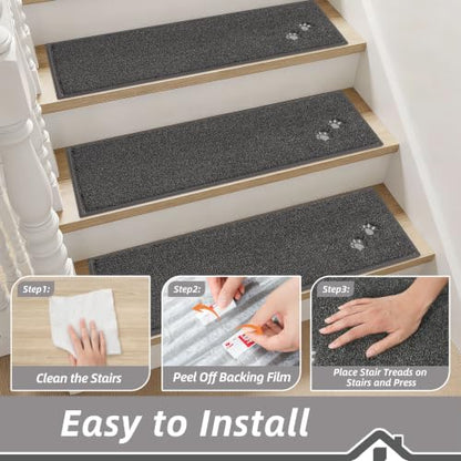 BEQHAUSE Stair Treads Non Slip for Wooden Steps 28" x 9", 15pcs, Charcoal - color: Charcoal - Dog Paws, size: 28 in X 9 in (15 Pieces)