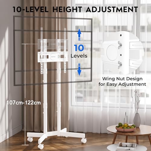 BONTEC Rolling TV Stand for 32-75 Inch TVs, Heavy Duty TV Stand, White - color: White, size: 32-75 IN