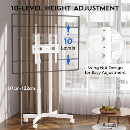 BONTEC Rolling TV Stand for 32-75 Inch TVs, Heavy Duty TV Stand, White - color: White, size: 32-75 IN
