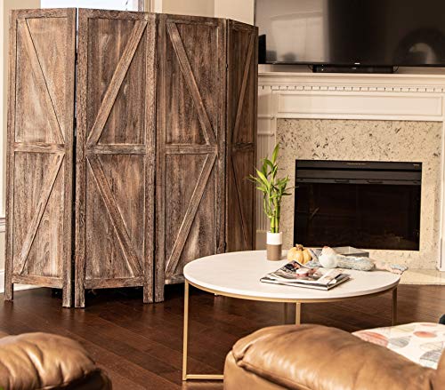 Premium Home 6-Panel Room Divider, Rustic Brown Barn Door K-Pattern Screen - color: Barnwood Brown - K Pattern - 6 Panel