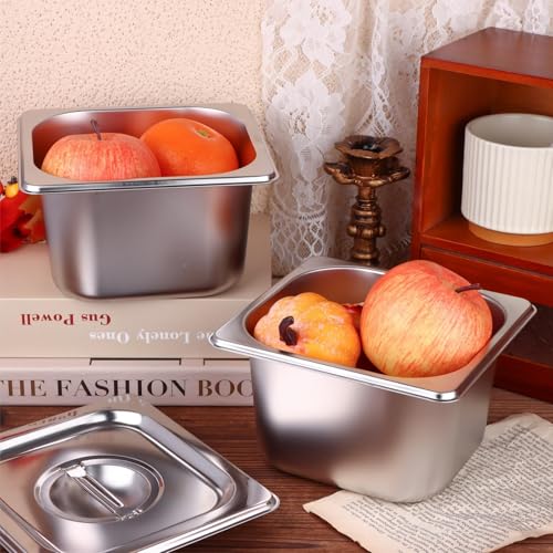 10 Set Stainless Steel Hotel Pans with Lids 1/6 Size 4 Inch Deep Steam Table Pans Food Containers Catering Food Storage Metal Pan Lid Anti-Jam Steam Pan Cover for Commercial Restaurant Hotel Buffet