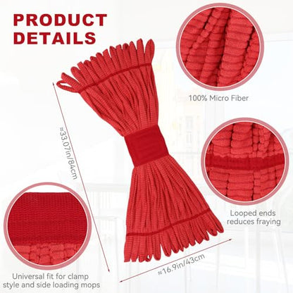 Heavy Duty Commercial Mop Head Replacement: 3 Packs 14oz Microfiber Tube Lint Free Industrial Heavy Duty Mop Head for Floor Cleaning - Super Absorbent & Bleach-Safe (Red) - color: Red-3pack