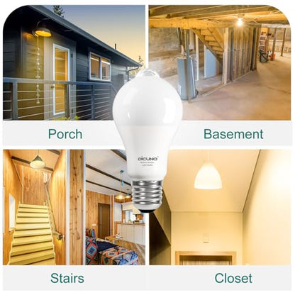 DiCUNO PIR Motion Sensor Light Bulbs, 12W, Warm White 2700K, 2-Pack - color: Warm White 2700k
