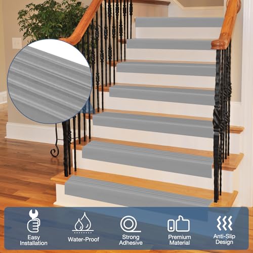 Stair Edge Trim Self Adhesive Rubber Stair Nosing Edge Protector - color: Gray, size: 4 In X 20 Ft
