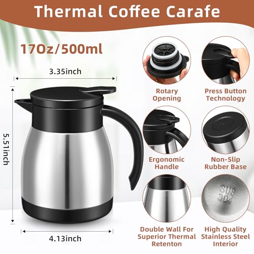 Norme 2 Pcs Thermal Coffee Carafe Creamer, Silver, 17 oz - color: Silver, size: 17 oz