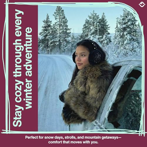 Funky Junque Women’s Winter Earmuffs - Cable Knit & Sequin - color: Sequin - Black