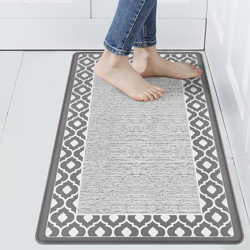 Small Anti Fatigue Kitchen Rug Kitchen Sink Rug Non Slip Kitchen Mats for Floor Cushioned Kitchen Rug Ergonomic Comfort Standing Mat for Kitchen Floor Office Sink Laundry 17.3"x27.5" Grey - color: White and Grey, size: 17.3" x 27.5"