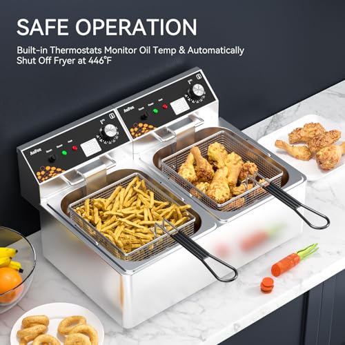 Commercial Deep Fryer 20L/21Qt Dual Tank Countertop Fryer for Restaurant - size: 21.10 Qt
