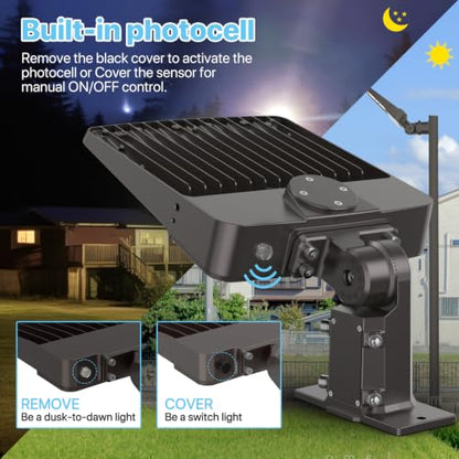 HYPERLITE Parking Lot Light 200W: 30000LM 5000K LED Parking Lot Lights Outdoor with Photocell, Arm & Slip Fitter 2 in 1 Mount LED Pole Light for Parking Lot, Garage, Barn, Roadways, Driveways