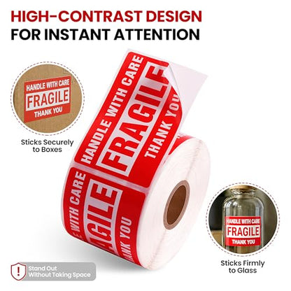 2 Rolls 3 × 2 Inch Fragile Stickers Strong Adhesive Handle with Care Stickers Pre-Perforated Line Fragile Labels for Shipping Moving (1000 Labels) - size: 3" × 2", style: 2 Rolls-1000 PCS