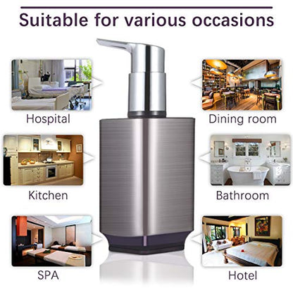 Boperzi 2 Pack Soap Dispenser Rust Proof Refillable Liquid Hand & Dish Soap Dispenser Set Leak Proof Plastic Chorme Pump for Kitchen Bathroom, 10oz