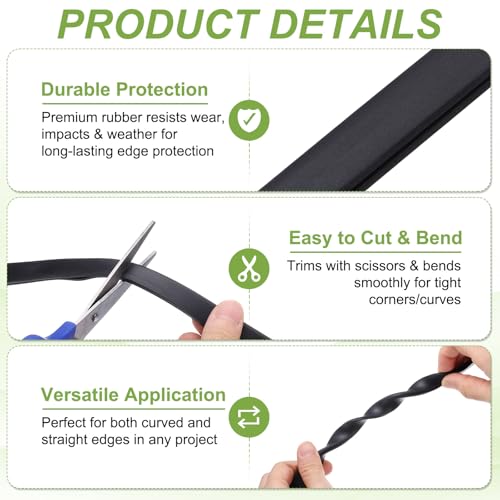 PATIKIL Rubber Edge Trim 26.2ft x 8mm x 11mm Fit for 5mm Edge Black - size: Fit for 5" x 26.2ft x 8mm x 11mm