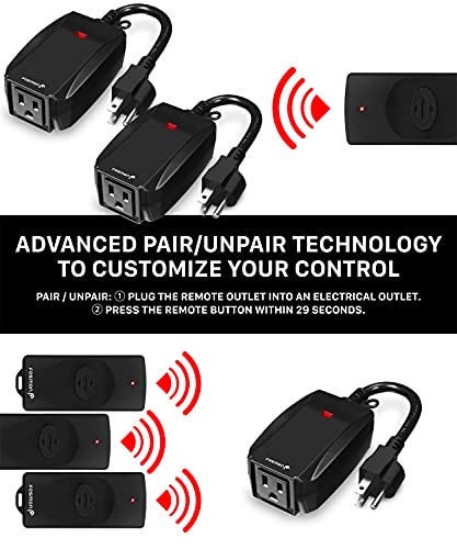 Fosmon Remote Control Outlet Waterproof Outdoor, Wireless Light Switch - color: 2 Grounded Outlet + 2 Remote