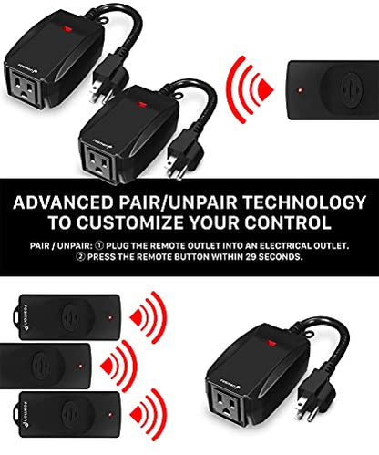 Fosmon Remote Control Outlet Waterproof Outdoor, Wireless Light Switch - color: 2 Grounded Outlet + 2 Remote